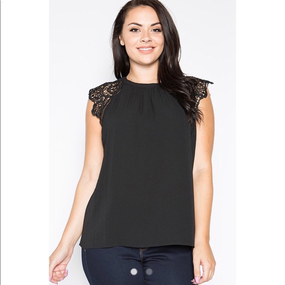 Tops - LAST ONE!!! Curvy Coll Black Crochet Sleeve Blouse